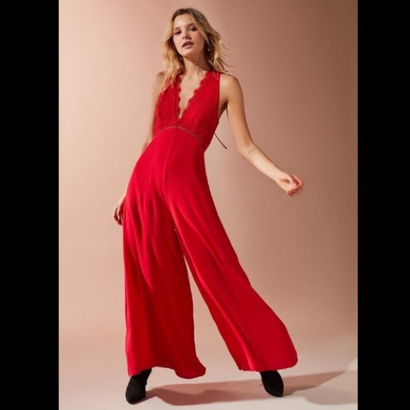 Urban Outfitters Pants - UO Lost + Wander Red Lace Gauzy Jumpsuit Romper